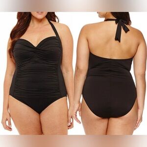 EUC Liz Claiborne Black Sweetheart Halter One-Piece Swimsuit size 22W